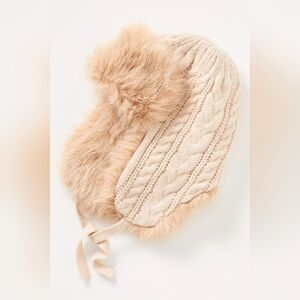 Anthro Cable Knit Faux Fur Trapper Hat